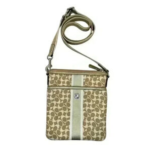 Coach Signature Stripe Crossbody Bag Gold Tan Women's Purse